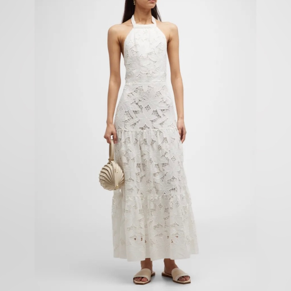 NWT Milly Hayden Floralis Tiered Lace Halter Maxi Dress Size 2